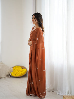 Rajwada Rust Brown Georgette Embroidered Saree For Women