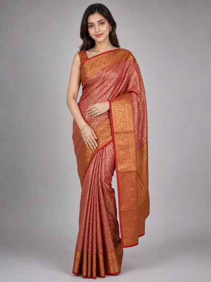 Red Silk Blend Solid Saree