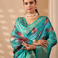 Rajwada Aqua Blue Silk Blend Printed Saree For Women