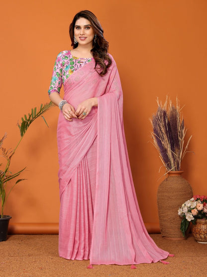 Rajwada Pink Georgette Solid Saree For Women