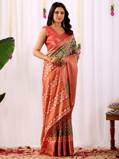 Rajwada Magenta Silk Blend Printed Saree For Women