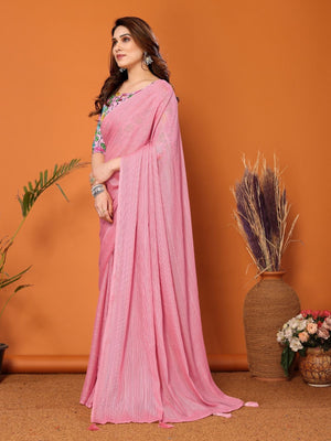Rajwada Pink Georgette Solid Saree For Women