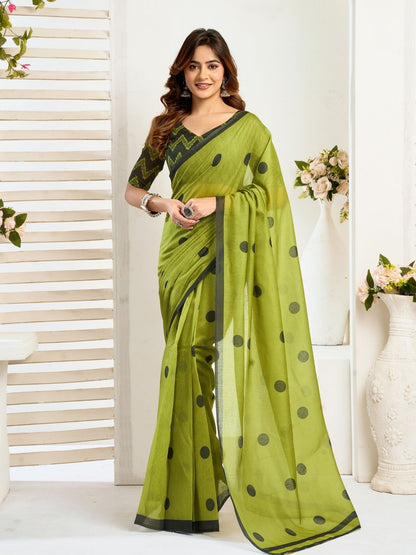 Rajwada Olive Cotton Linen Zari Work Saree For Women