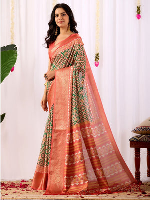 Rajwada Magenta Silk Blend Printed Saree For Women