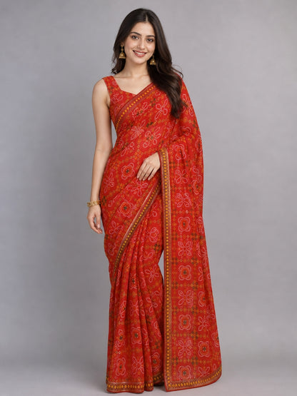Red Silk Blend Solid Saree