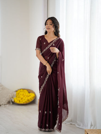 Rajwada Maroon Georgette Embroidered Saree For Women