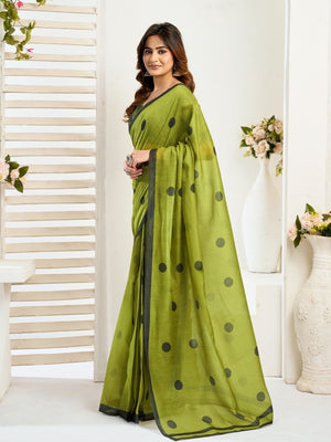 Rajwada Olive Cotton Linen Zari Work Saree For Women