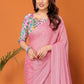 Rajwada Pink Georgette Solid Saree For Women