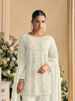 Rajwada White Georgette Embellished Semi Stitched Kurta Set For Women