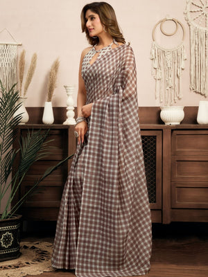 Rajwada White And Mauve Cotton Linen Zari Work Saree For Women