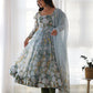 Rajwada Multi-colour Organza Silk Floral Digital Print Stitched Kurta Set For Women