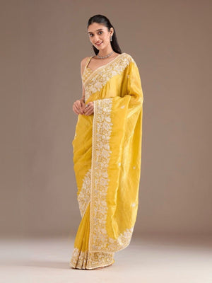 Rajwada Yellow Crush Embellished Saree For Women