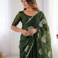 Rajwada Deep Green Organza Embroidered Solid Saree For Women