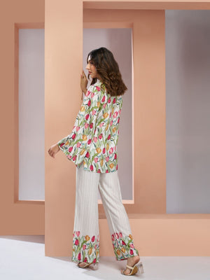 Rajwada White Linen Printed Stitched Co-Ord Set For Women