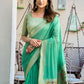 Rajwada Turquoise Cotton Blend Solid Saree For Women
