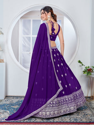 Rajwada Purple Georgette Thread Embroidered Semi-Stitched Lehenga For Women