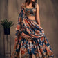 Rajwada Blue Organza Printed And Embriodered Semi-Stitched Lehenga For Women