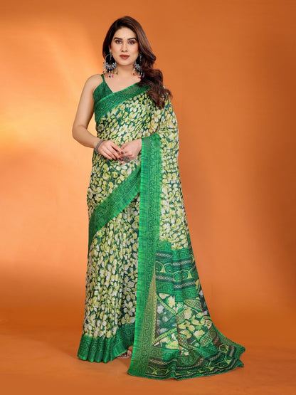 Rajwada Green Silk Blend Printed Saree For Women