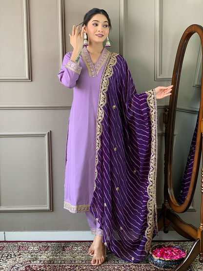 Rajwada Lavender Silk Blend  Embroidered Stitched Kurta Set for Women