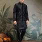 Rajwada Black Silk Blend Embroidered Stitched Kurta Set For Men
