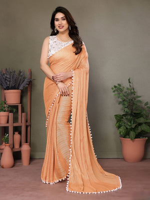 Rajwada Mustard Banglori Lace Work Saree With Unstitched Blouse For Women