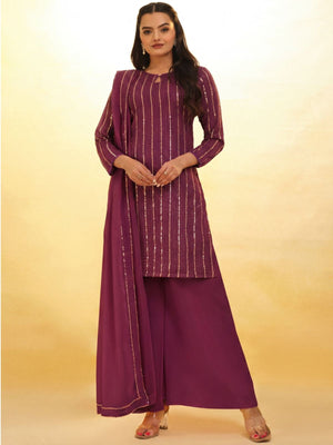 Rajwada Wine Georgette Embellished Kurta Set For Women