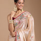 Rajwada Ivory Organza Embroidered Solid Saree For Women