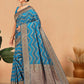 Rajwada Blue Woven Banasari Silk Saree with Unstitched Blouse for Women