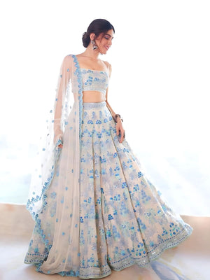Rajwada Light Grey Georgette Embroidered Semi-Stitched lehenga For Women