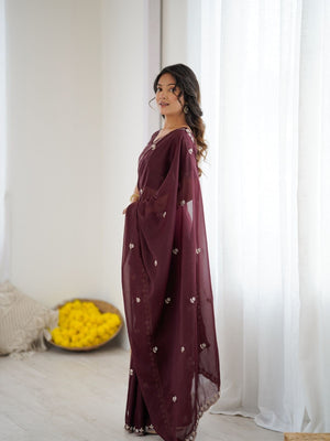 Rajwada Maroon Georgette Embroidered Saree For Women
