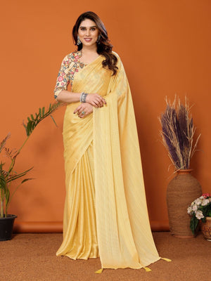 Rajwada Yellow Georgette Solid Saree For Women
