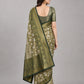 Dark Green Silk Blend Solid Saree
