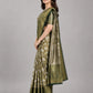 Dark Green Silk Blend Solid Saree