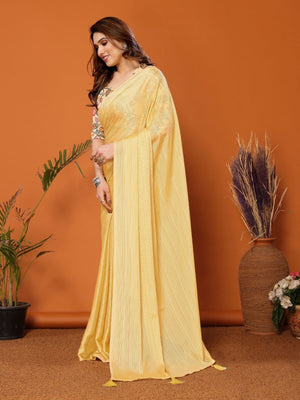 Rajwada Yellow Georgette Solid Saree For Women