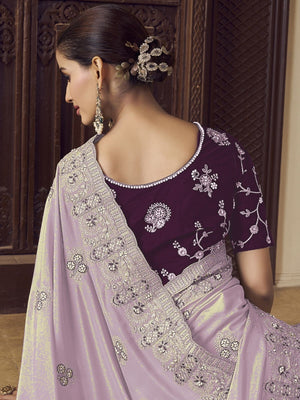 Rajwada Lavender Georgette Embroidered Elegant Saree For Women