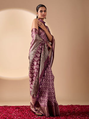 Rajwada Light Purple Silk Blend Printed Saree For Women