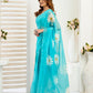 Rajwada Sky Blue Cotton Linen Zari Work Saree For Women