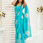 Rajwada Sky Blue Cotton Linen Zari Work Saree For Women