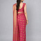 Pink Silk Blend Solid Saree