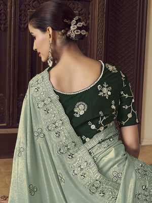 Rajwada Dusty Green Georgette Embroidered Elegant Saree For Women