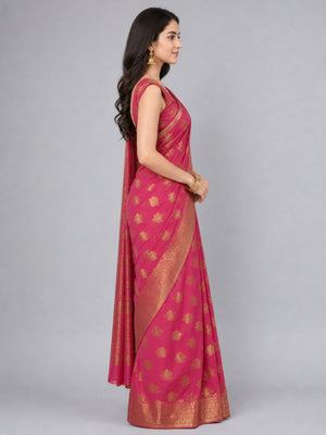 Pink Silk Blend Solid Saree