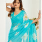Rajwada Sky Blue Cotton Linen Zari Work Saree For Women