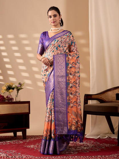 Rajwada Purple Silk Blend Printed Saree For Women