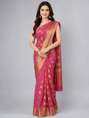 Pink Silk Blend Solid Saree