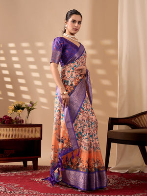 Rajwada Purple Silk Blend Printed Saree For Women