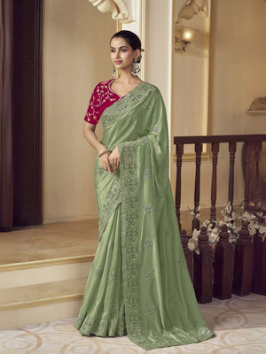 Rajwada Light Green Georgette Embroidered Elegant Saree For Women