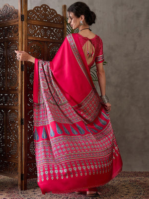 Rajwada Pink Silk Blend Printed Elegant Saree For Women
