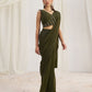 Rajwada Olive Organza Solid Ready To Wear Saree With Stitched Blouse For Women