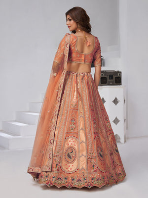 Rajwada Rust Silk Blend Embroidered Semi-Stitched Lehenga For Women