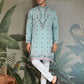 Rajwada Sky Blue Viscose Silk Embroidered Stitched Kurta For Men